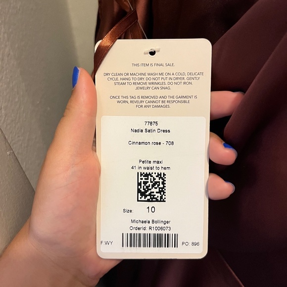 Revelry | Backless Nadia Satin Dress, Cinnamon Rose, Size 10, Petite Maxi - Picture 6 of 6